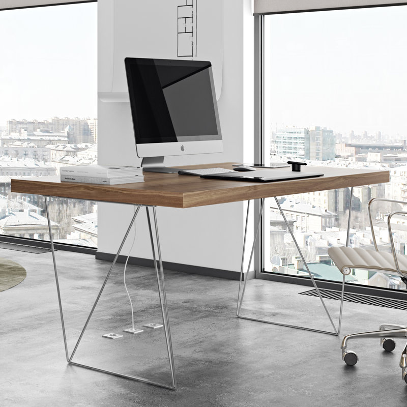 Furguson Metal Base Dining Table, Walnut, 30" H x 63" L x 35" W