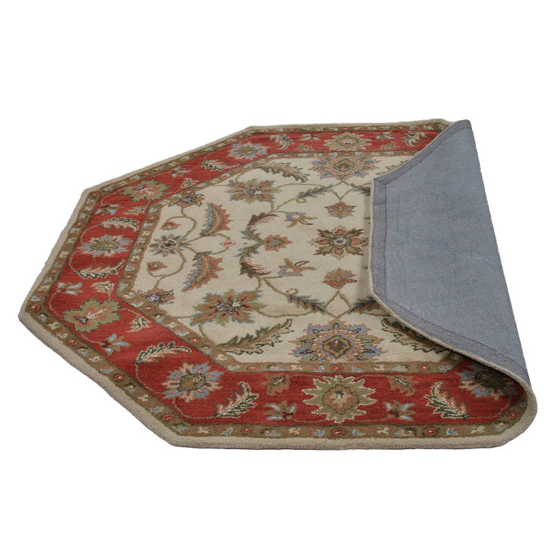 Tapis écologiques en laine touffetée à la main Sanna - octogone, couleur rouge-beige, design moderne contemporain, tapis antidérapants faits à la main épais pour le salon, la chambre à coucher