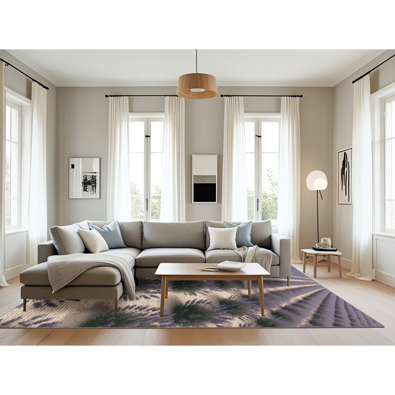 Tapis gris botanique lavable à la machine, Rectangulaire 8 pi x 12 pi