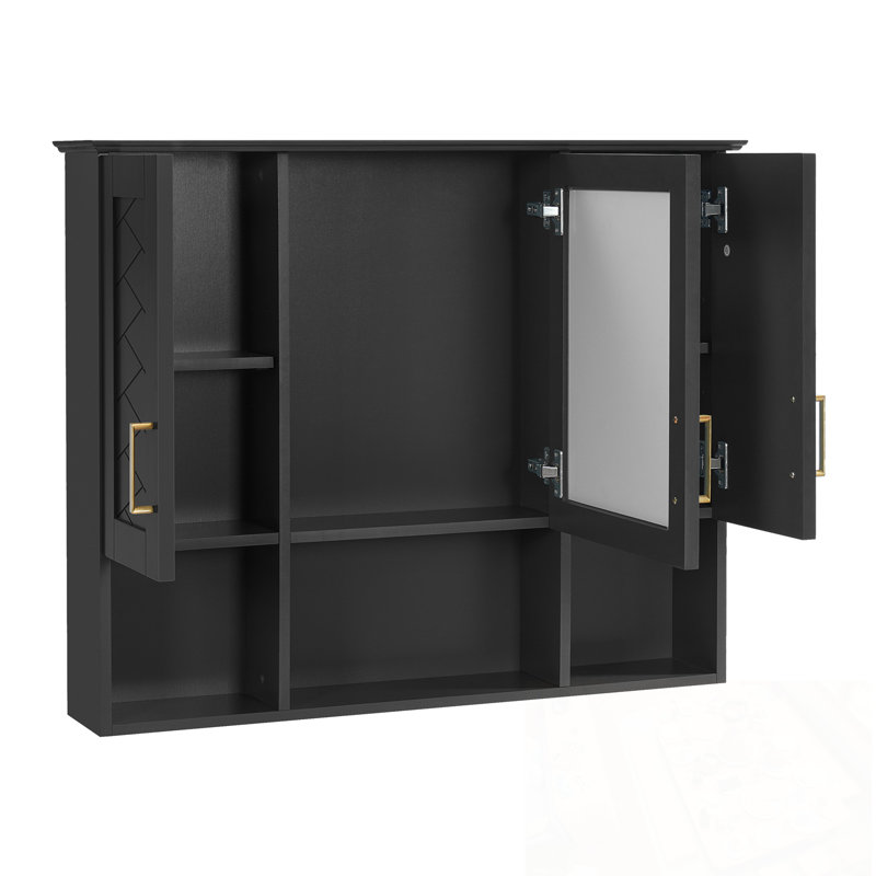 Armoire de salle de bain murale avec tablette réglable et espace de rangement ouvert, Noir