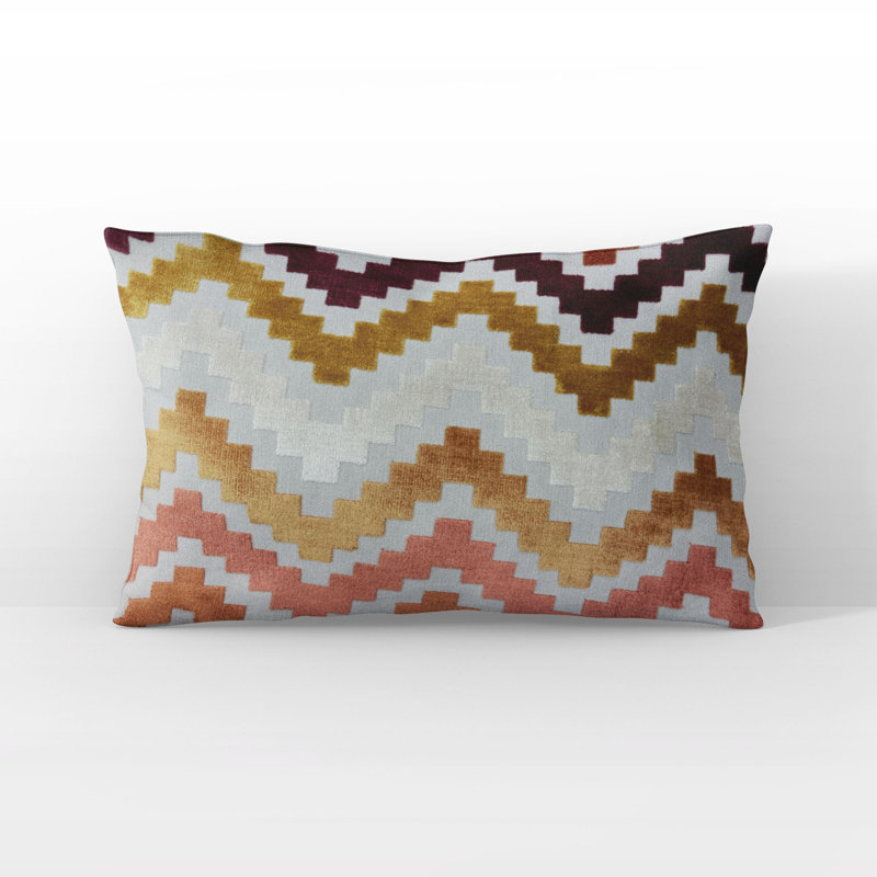 Coussin Plutus Opulence, Gris / rouge / orange rayé, H 12 po x l 20 po, Forme rectangulaire