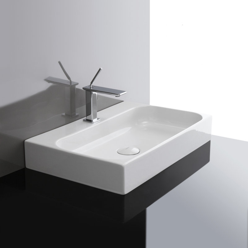 Lavabo de salle de bain mural rectangulaire en céramique avec trop-plein Unit, Simple trou