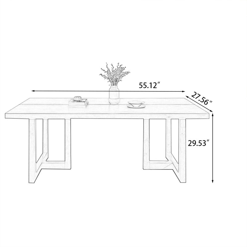 Burlywood Rectangular Solid Wood Dining Table, 29.53"H x 55.12"L x 27.56"W