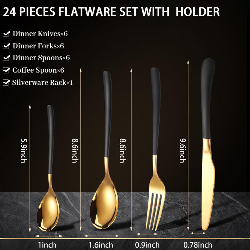 24-Piece Portable Stainless Steel Flatware Set With Rack – Durable, Stylish, Ideal For Camping And Outdoor Dining