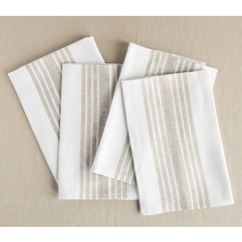Natural and White Linen Farmhouse Dinner Napkins Set of 4