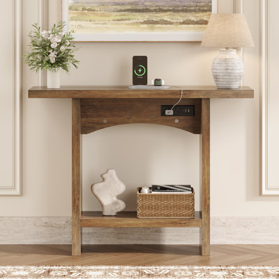 43" Console Tables with Built-in Fast Charging Station, Farmhouse Entryway Tables, Wood Sofa Tables for Living Room, Foyer
