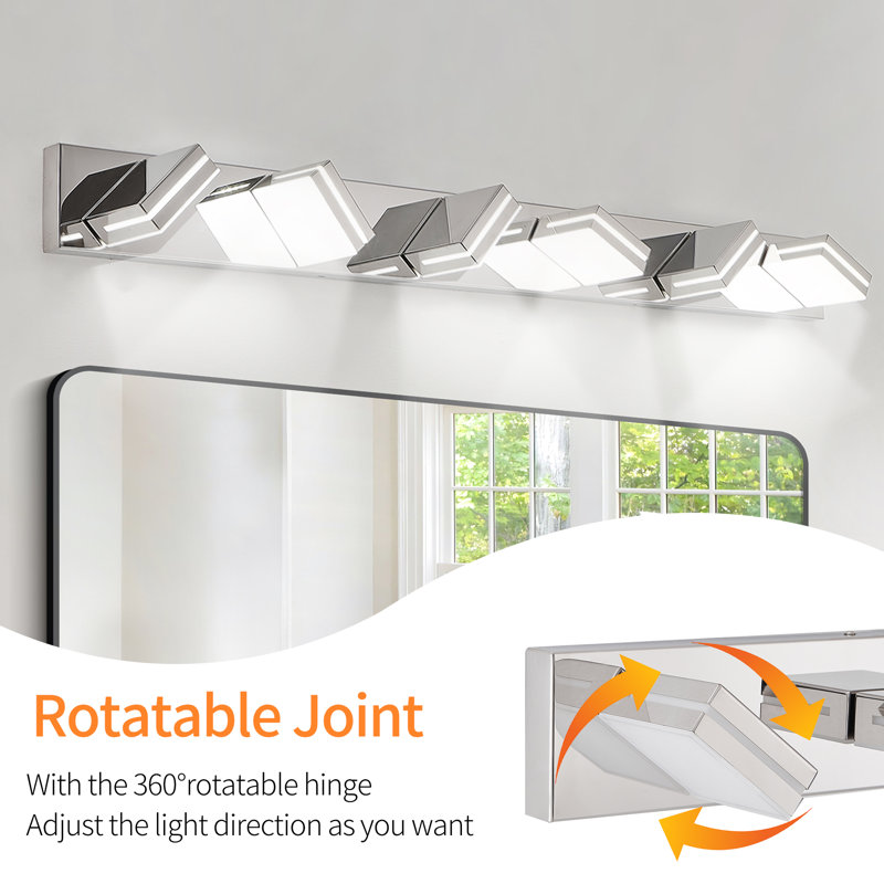 Chrome 6-Light Dimmable LED Vanity Light with 360° Rotatable Lamp Heads for Bathroom, Vanity, Mirror, and Living Room, Chrome
