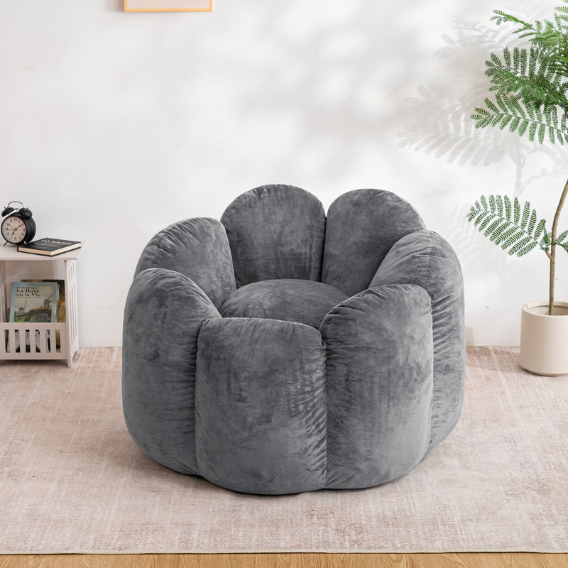 Dutch Velvet Bean Bag Chair With Machine-Washable Cover, Gray Velvet