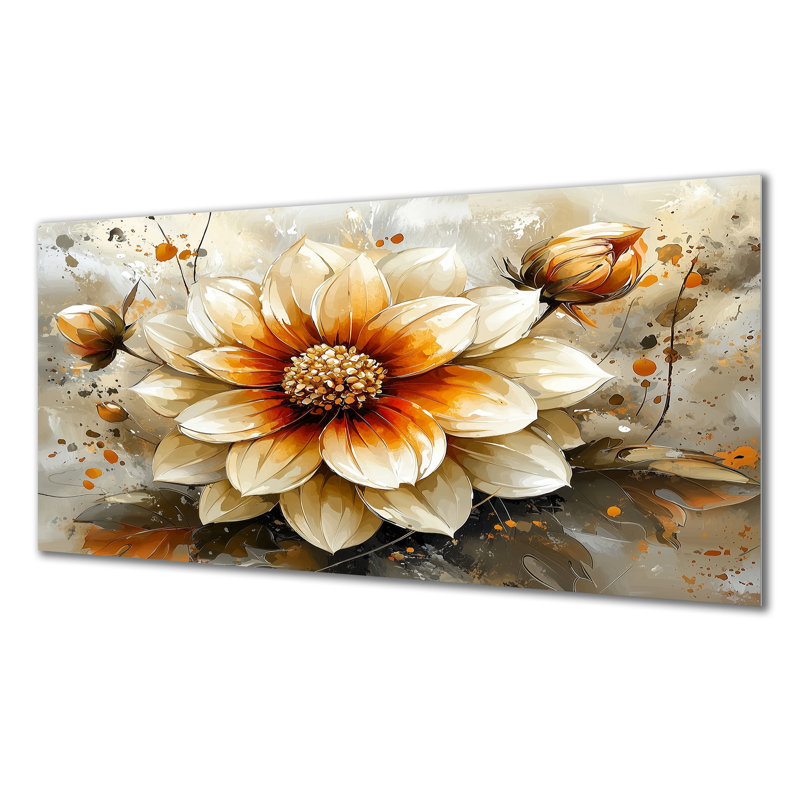 Abstrait orange Dahlia lueur II - art métallique Dahlia, H 28 po x l 60 po
