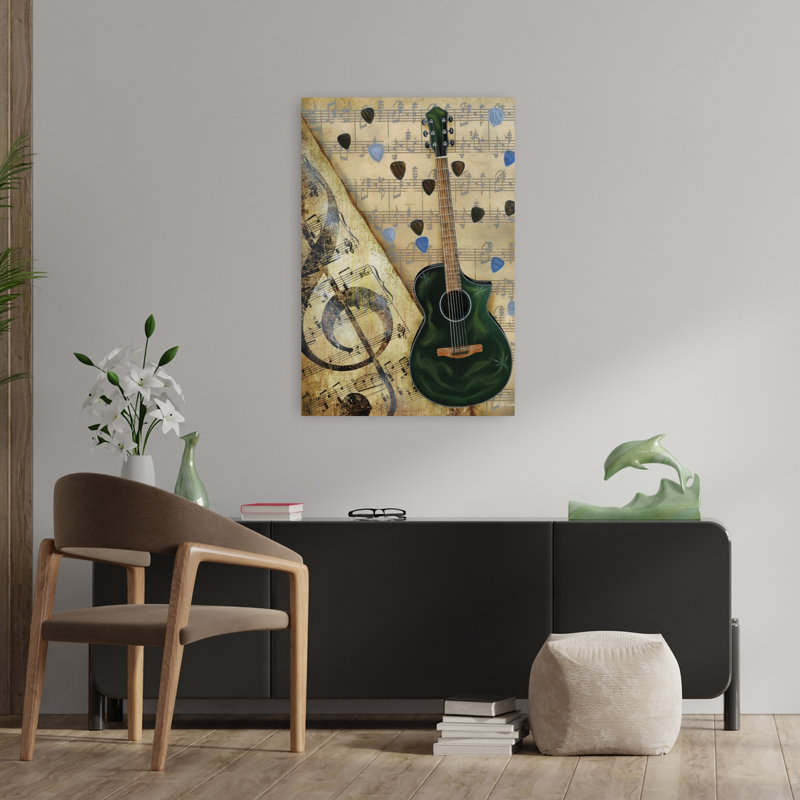 Guitare I, art contemporain abstrait, H 36 po x l 24 po