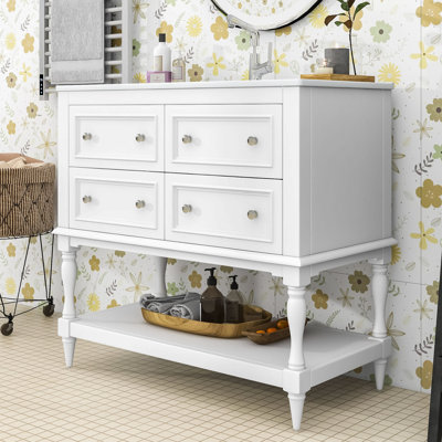 Elezabeth Wood Single Bathroom Vanity Cabinet with Ceramic Sink and Ample Storage