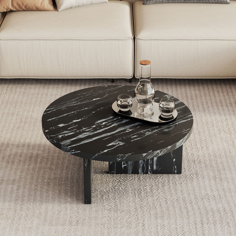 Table basse ronde, Noir de Carrare