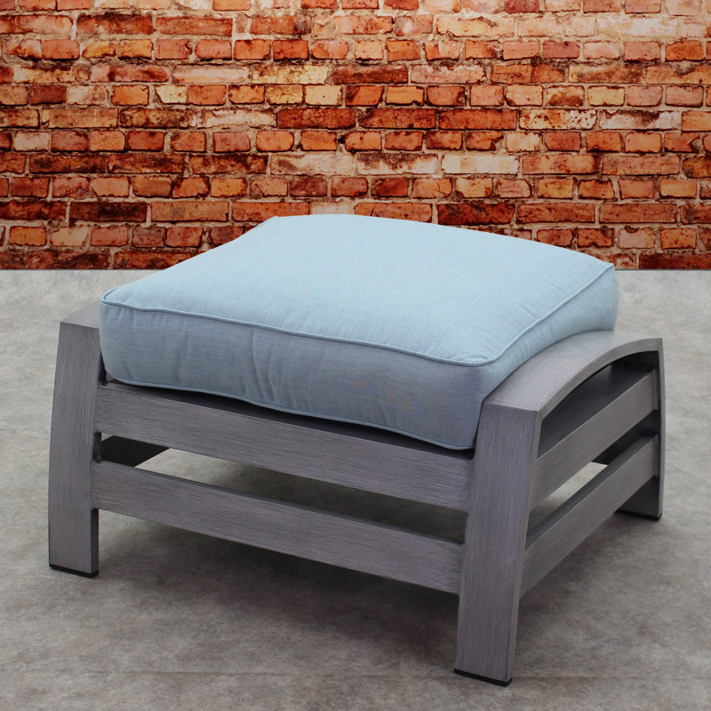 Gray Aluminum Outdoor Ottoman with Blue Sunbrella Cushion