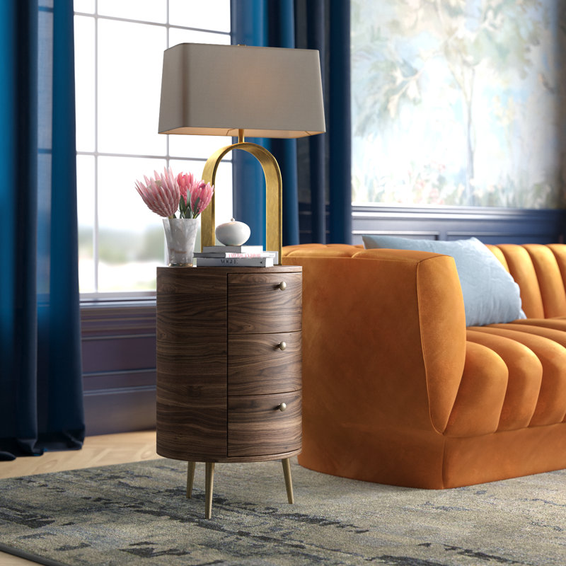 Table de bout ronde à 3 tiroirs Kirkwood H 26 " , Noyer