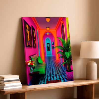 Reproduction d'art moderne sur toile couloir intérieur couloir néon pour le salon, la chambre à coucher, le bureau, le couloir, l'entrée, le mur de la galerie et la décoration moderne, accent décoratif