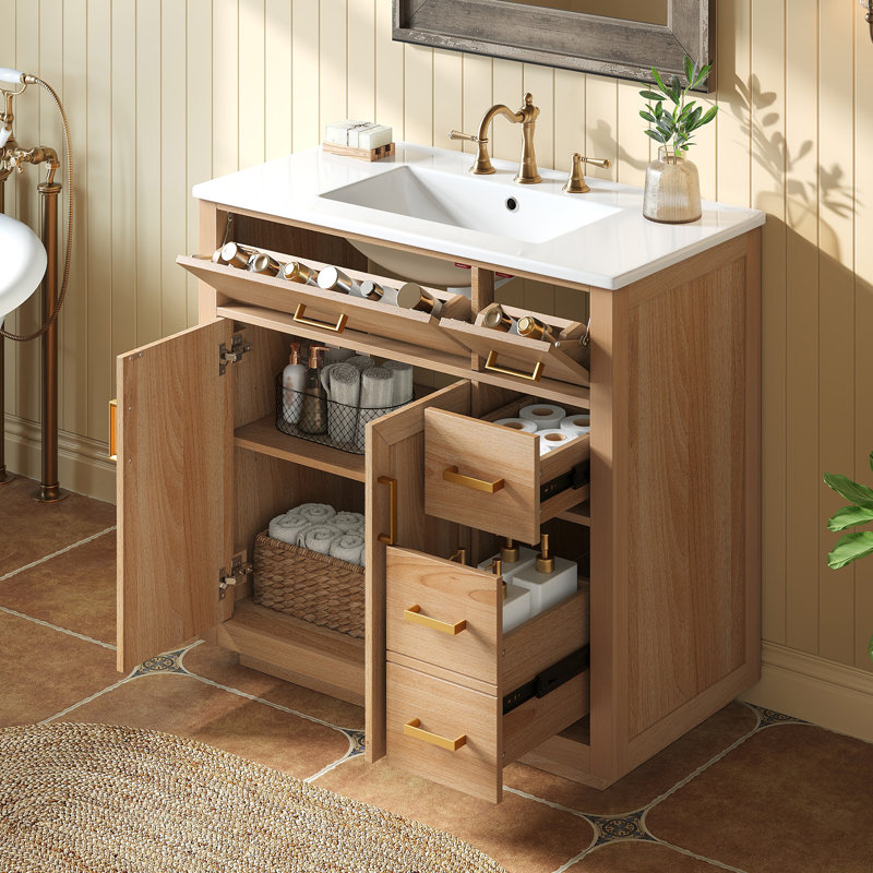 Cony 36" Bathroom Vanity with Ceramic Sink, Soft-Close Double Doors & 4 Drawers
