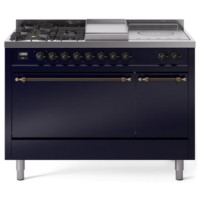 ILVE Nostalgie II, cuisinière à double combustible de 48 po, 5 brûleurs, plaque chauffante, surface de cuisson française