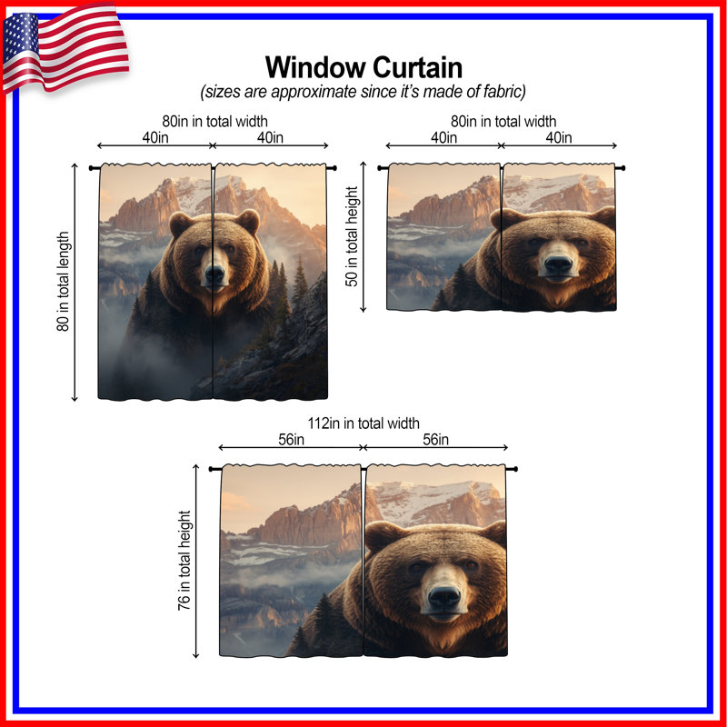 Grizzly Bear In Mountains, 112in x 76in - 2 panels, Sheer