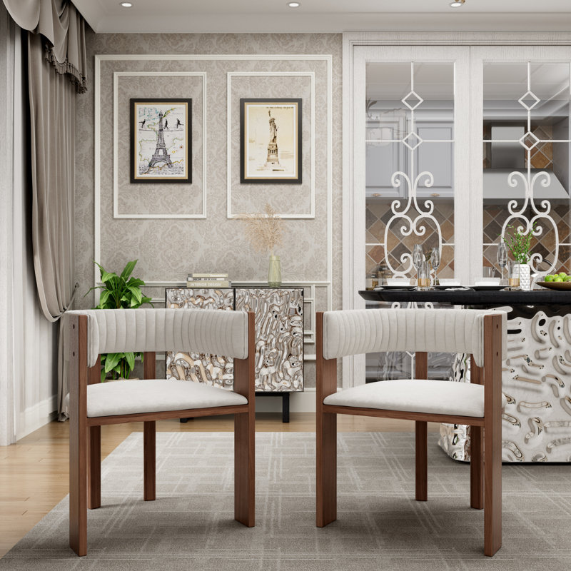 Wooden Dining Chair with Protective Pad Suitable for Kitchen or Dining Room(Set of 2), Beige