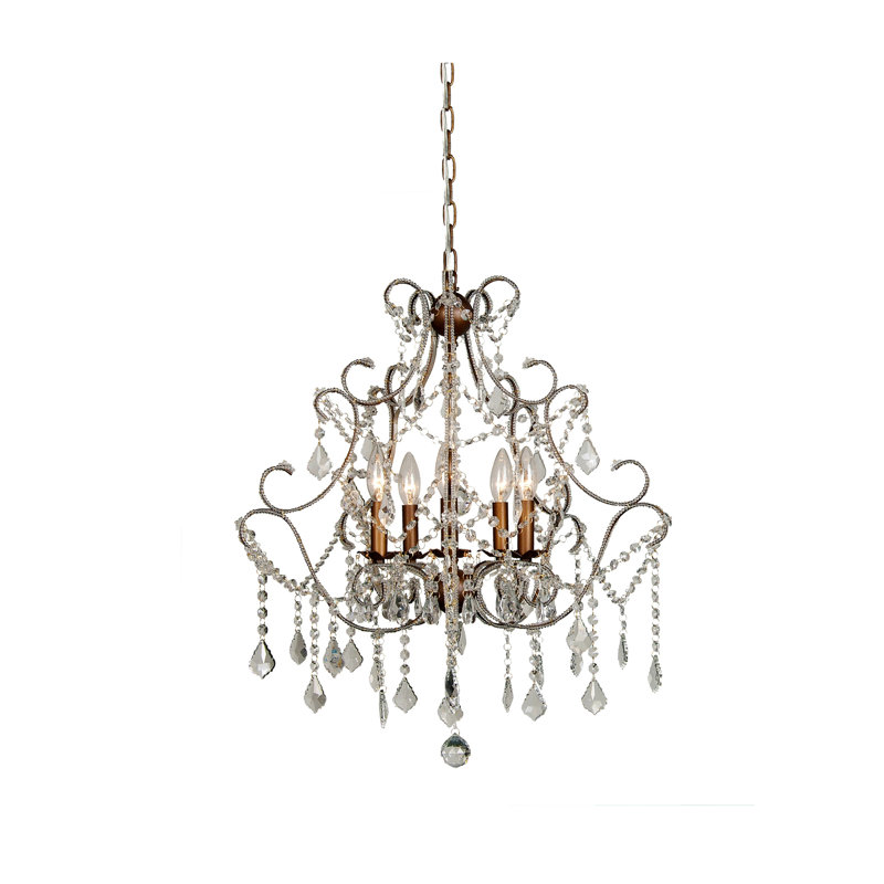 Lustre 5 lumières or avec cristaux transparents