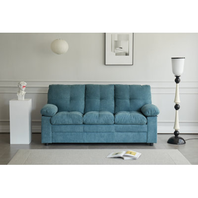 76"Upholstered Flax Fabric Sofa Blue