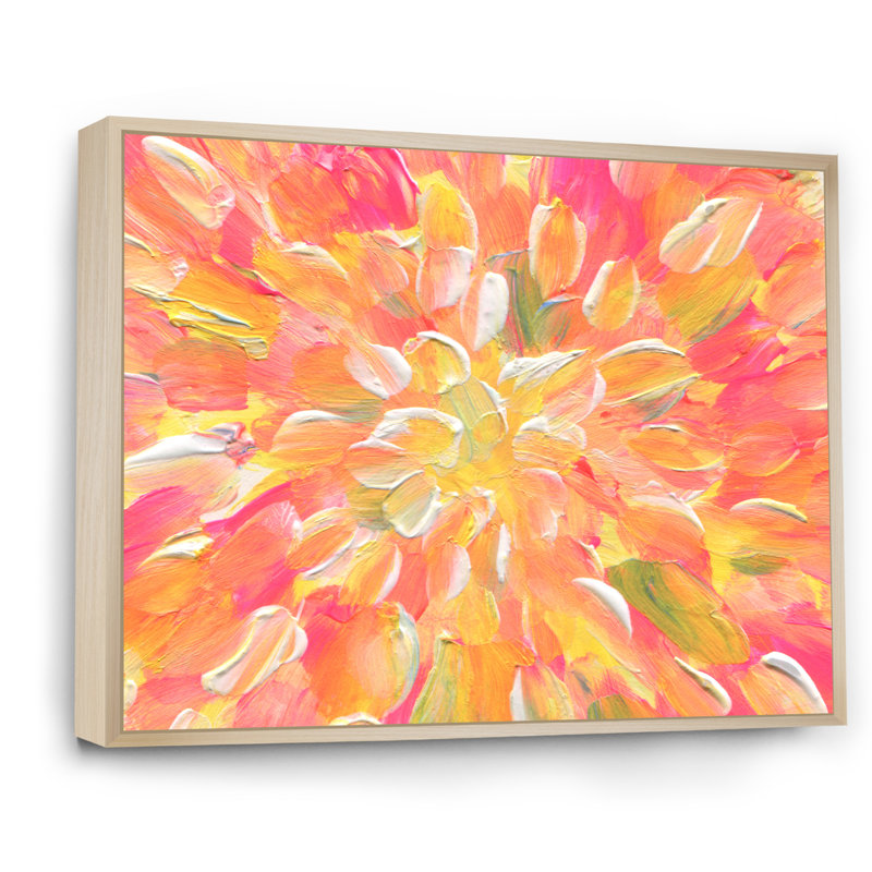" Orange And Yellow Abstract Blossoming " Painting Print, 30'' H x 40'' W x 1.5'' D, Brown Floater Framed