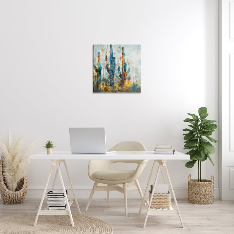 Vibrant Abstract Cacti Silhouettes Canvas Wall Art, 24" x 24"