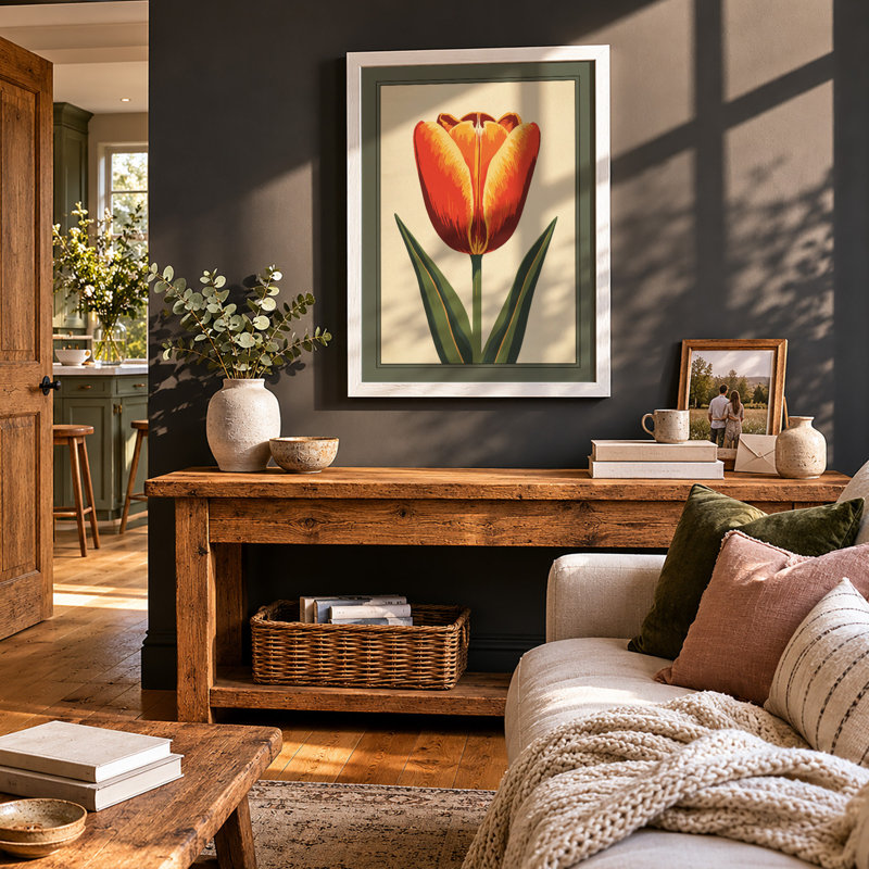 Red and Yellow Tulip Botanical - Framed Print, A3 - 42.0 x 29.7 cm, White