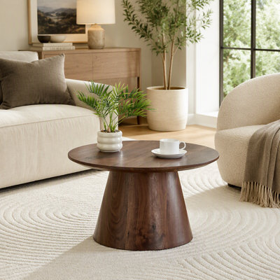 Table basse ronde imitation bois, petite table d'appoint en MDF avec pattes réglables, table de chevet stable pour salon et chambre.