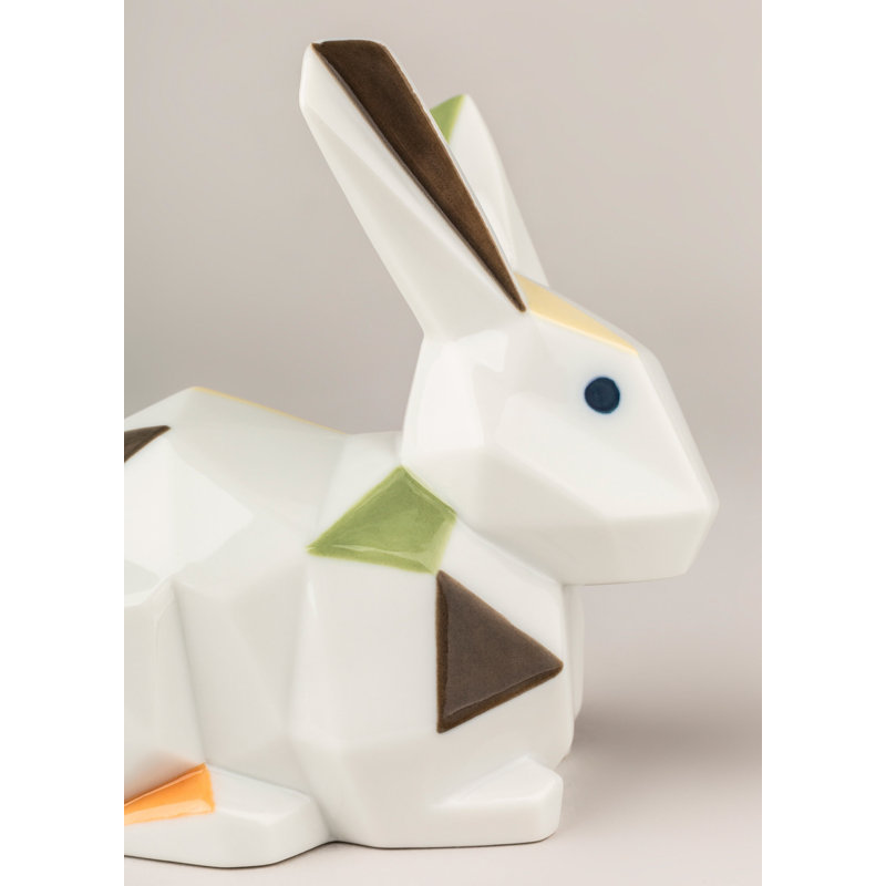Rabbit Figurine, White/Brown