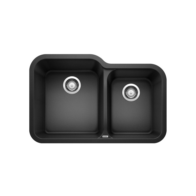 Évier de cuisine à double cuve en granite avec crépines à panier encastrable L 31 po x l 20 po Vision, Anthracite
