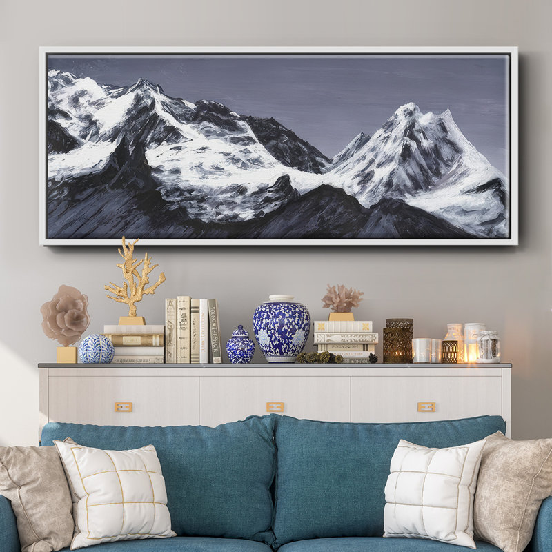 Moonlit Mountain Range I - Framed Canvas, 12" H x 30" W