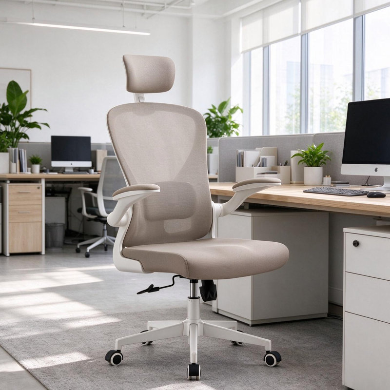 Chaise de travail, Blanc / kaki
