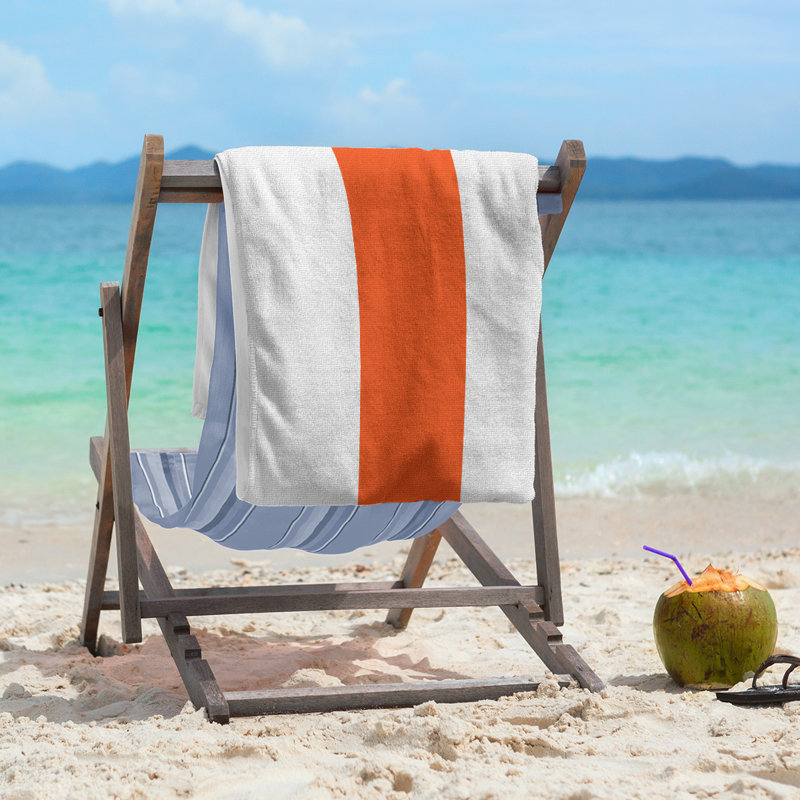 Lightweight Beach Towel, White/Orange/White, Microfiber