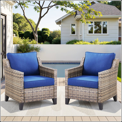Outdoor Patio Arm Chairs Set Of 2, Wicker Furniture For Porch, Poolside, Deck, And Yard, Durable And Comfortable