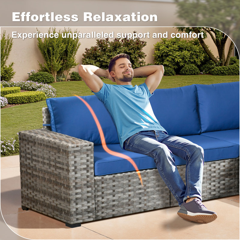 Evanna 6 - Person Modular Patio Conversation Set with Cushions, Navy Blue