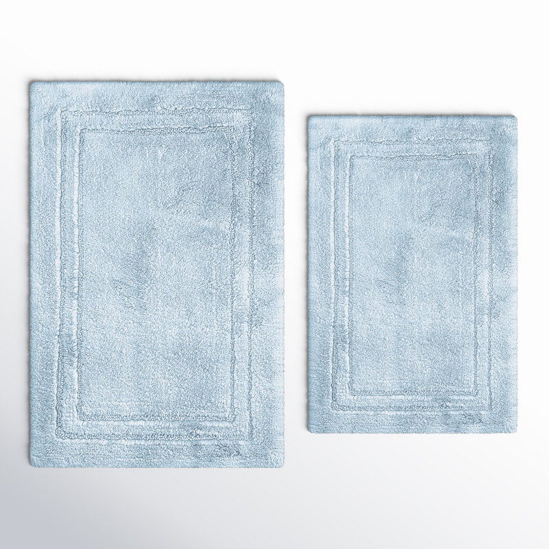 Sandcliff Cotton Non-Skid Machine Washable 2 Piece Bathroom Rug Set, Solid Light Blue