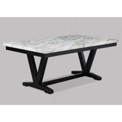 Dining Room Rectangular Table V-Shape Trestle Design Wooden Base 1Pc Furniture