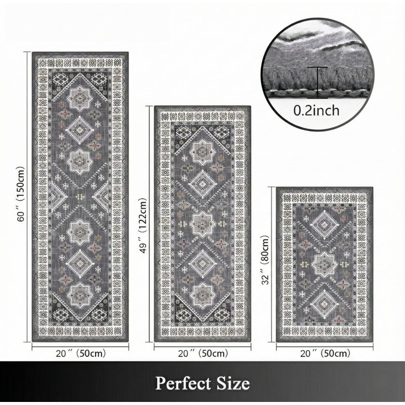 Ensemble de tapis et de tapis de cuisine antidérapants 3 pièces Boho