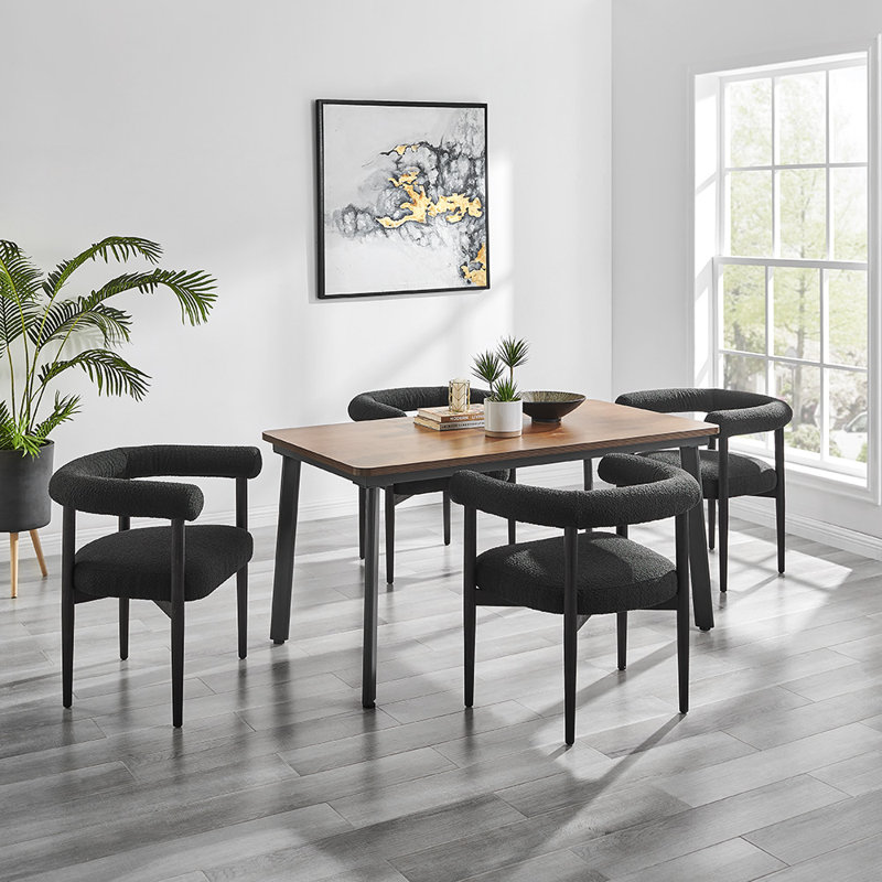 Benigna 19.5'' H Upholstered Dining Armchair, Boucle Black, Black