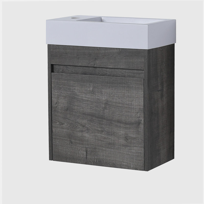 Meuble-lavabo mural suspendu de 18 pouces, équipé d'un lavabo en résine blanche et de portes d'armoire à fermeture en douceur