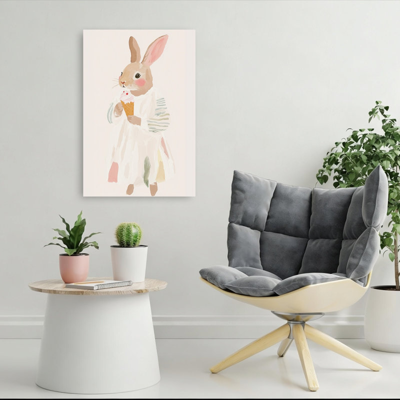 Whimsical Bunny Cone Playful Whimsical Contemporary Rabbit Spring Summer Wall Art Print by Mathieu - Wrapped Canvas Print