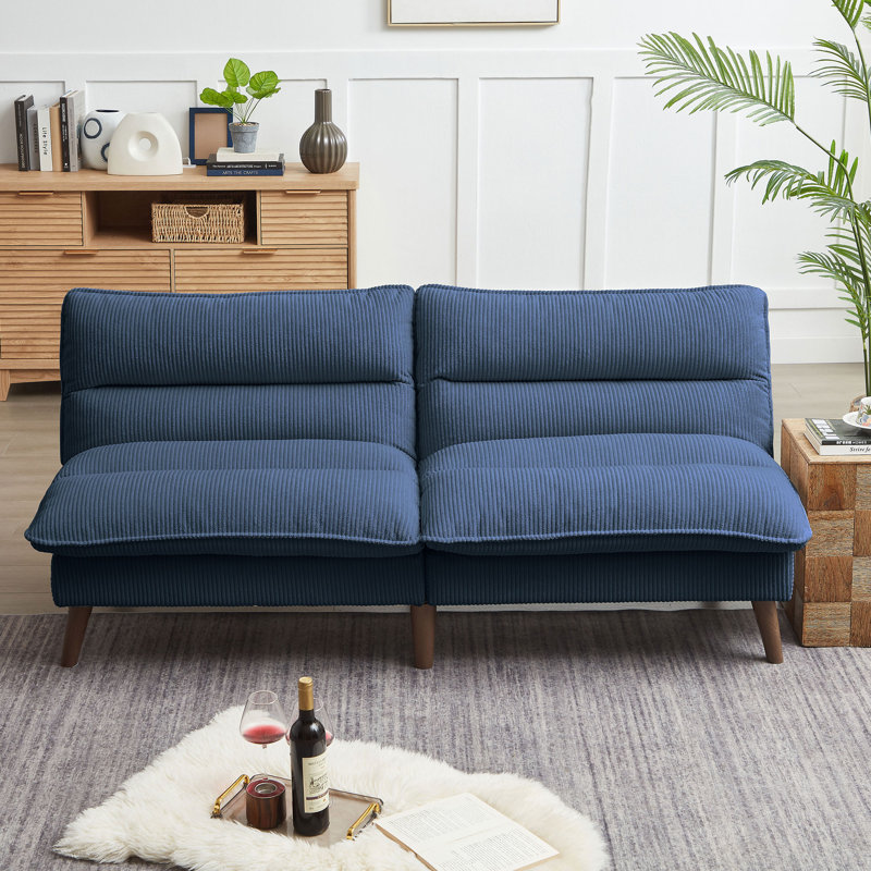 72.4" Cordury Soft Armless Futon Sofa Bed, Blue Corduroy