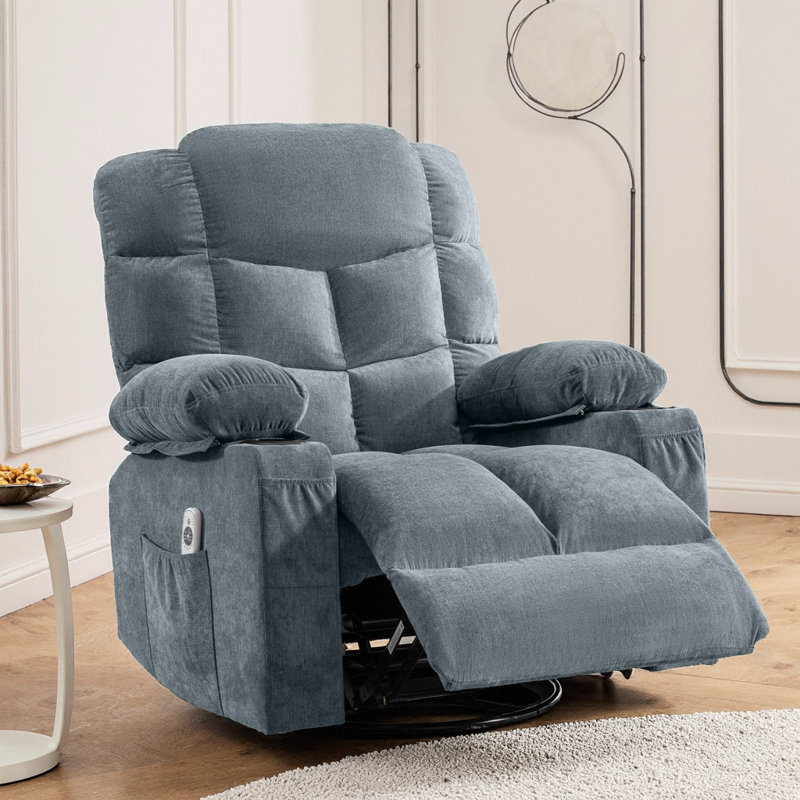 Fauteuil inclinable surdimensionné à bascule pivotant de massage de 38 po, avec chaleur et vibration à 8 points, port USB, porte-gobelets