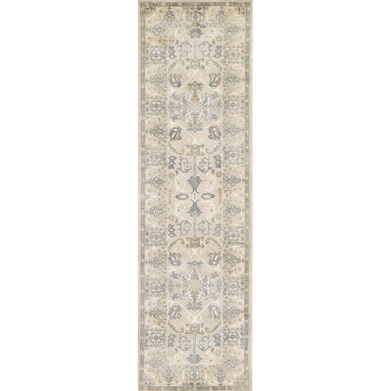 Bungalow Rose Atenas Hand Loomed Wool and Viscose Traditional Beige Area Rug, Rectangle 9' x 12'