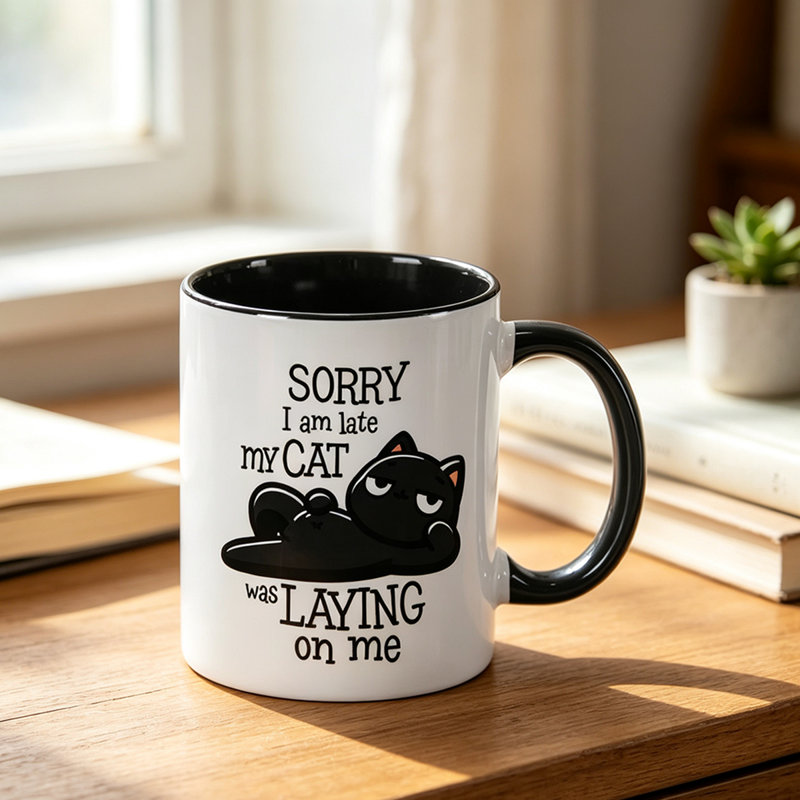 1pc with Funny Cat PrintUnique Gift Giving Unisex Beautiful Ceramic Coffee Cup Vibrant Tones Vintage Print Mug.