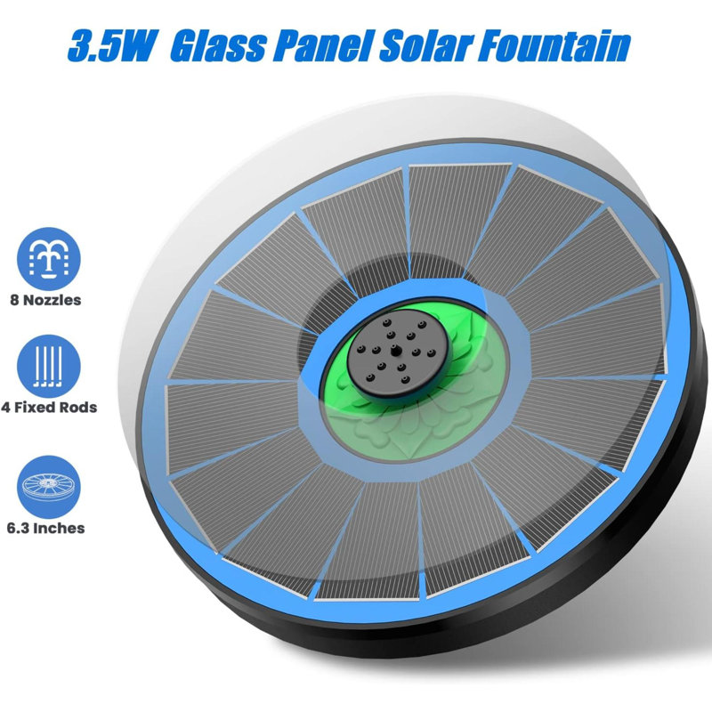 Solar Fountain Full Glass Panel No Batterysolar Bird Bath Fountains With 4 Fixed Rods & 7 Nozzles Solar Fountain Pump For Bird Bath Garden Pond Pool Patio Hummingbird