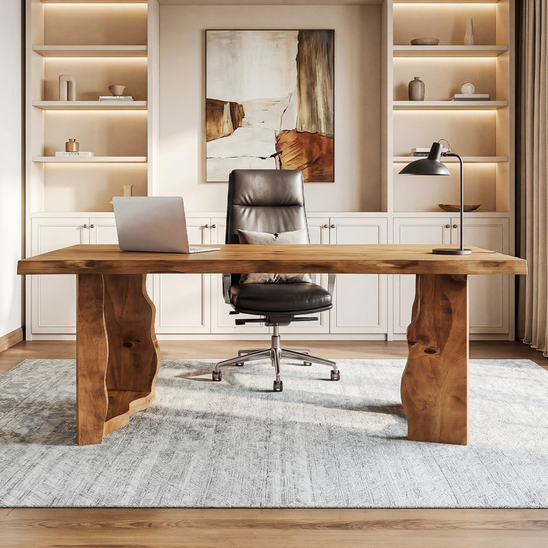 Solid Wood Executive Desk, Light Walnut
