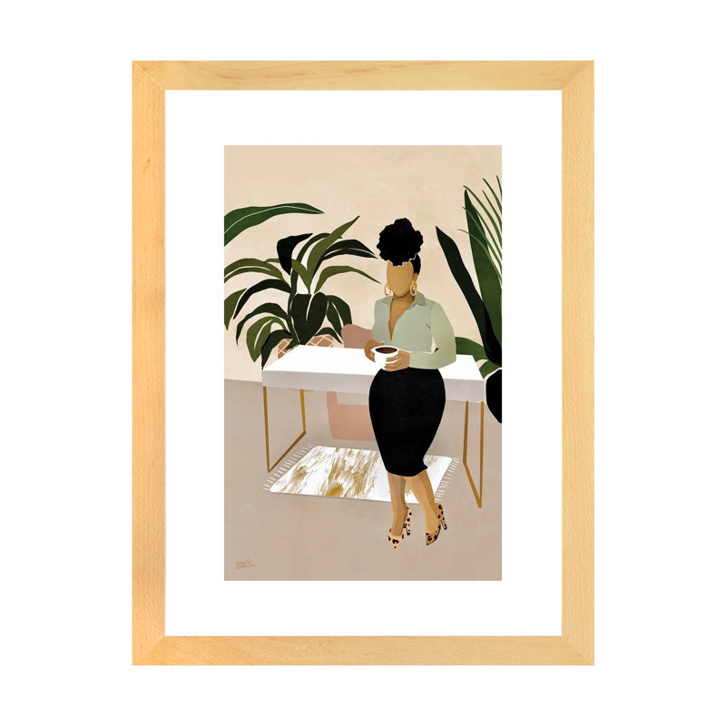 « Boss Babe » par Bria Nicole, impression d’art graphique, H 32 po x l 24 po x P 1 po, Toile avec cadre en bois beige, Blanc