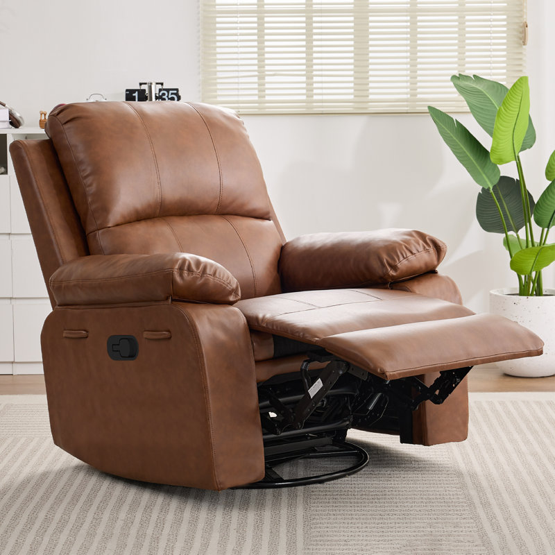 36.22" Faux Leather Manual Swivel Rocker Recliner, Coffee